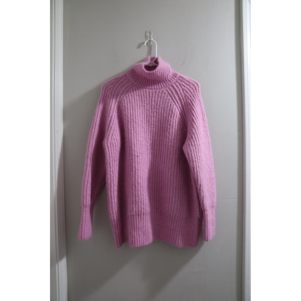 Zara Womens Pink Ribbed Turtleneck Wool Alpaca‎ Blend Chunky Knit Sweater Small